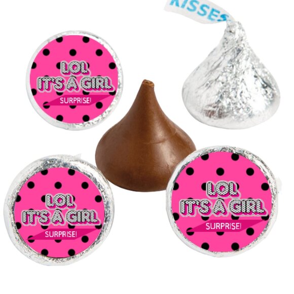 Surprise It's A Girl Lol Party Favor Stickers, 0.75 inch Round Labels, Pink - Picture 2 of 4